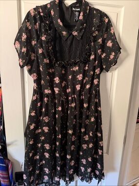 Hot Topic Black Dress with Pink Rose Floral Print